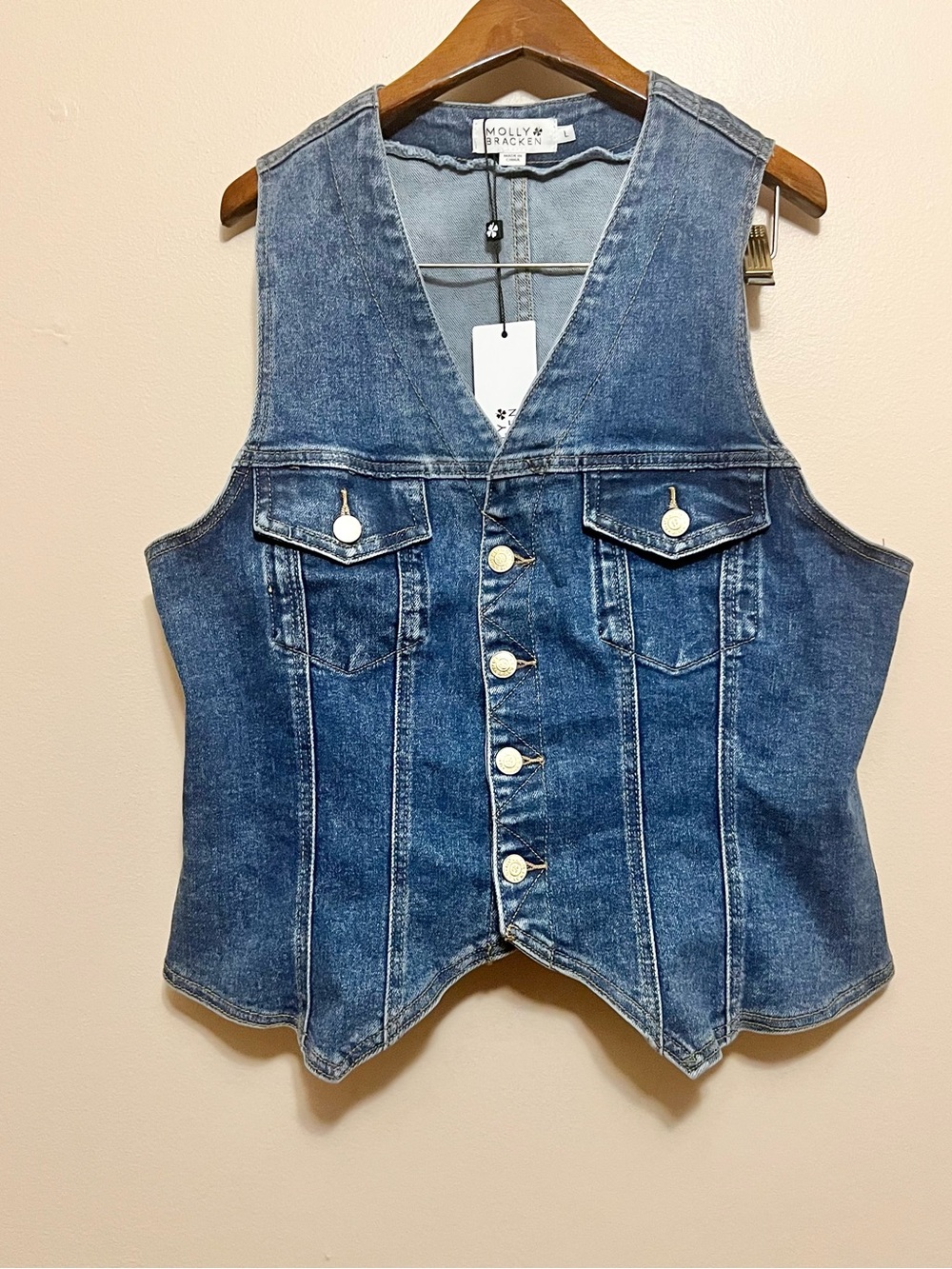 Molly Bracken Blue Denim Button-Front Vest